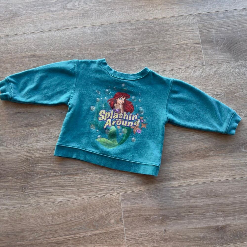 Disney Store Girls XXS Ariel Teal Sweatshirt The Little Mermaid VTG 90's Glitter